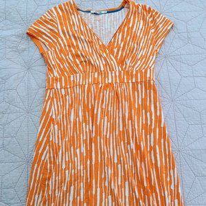 Boden US 10 Faux Wrap Dress Cotton Orange White Print